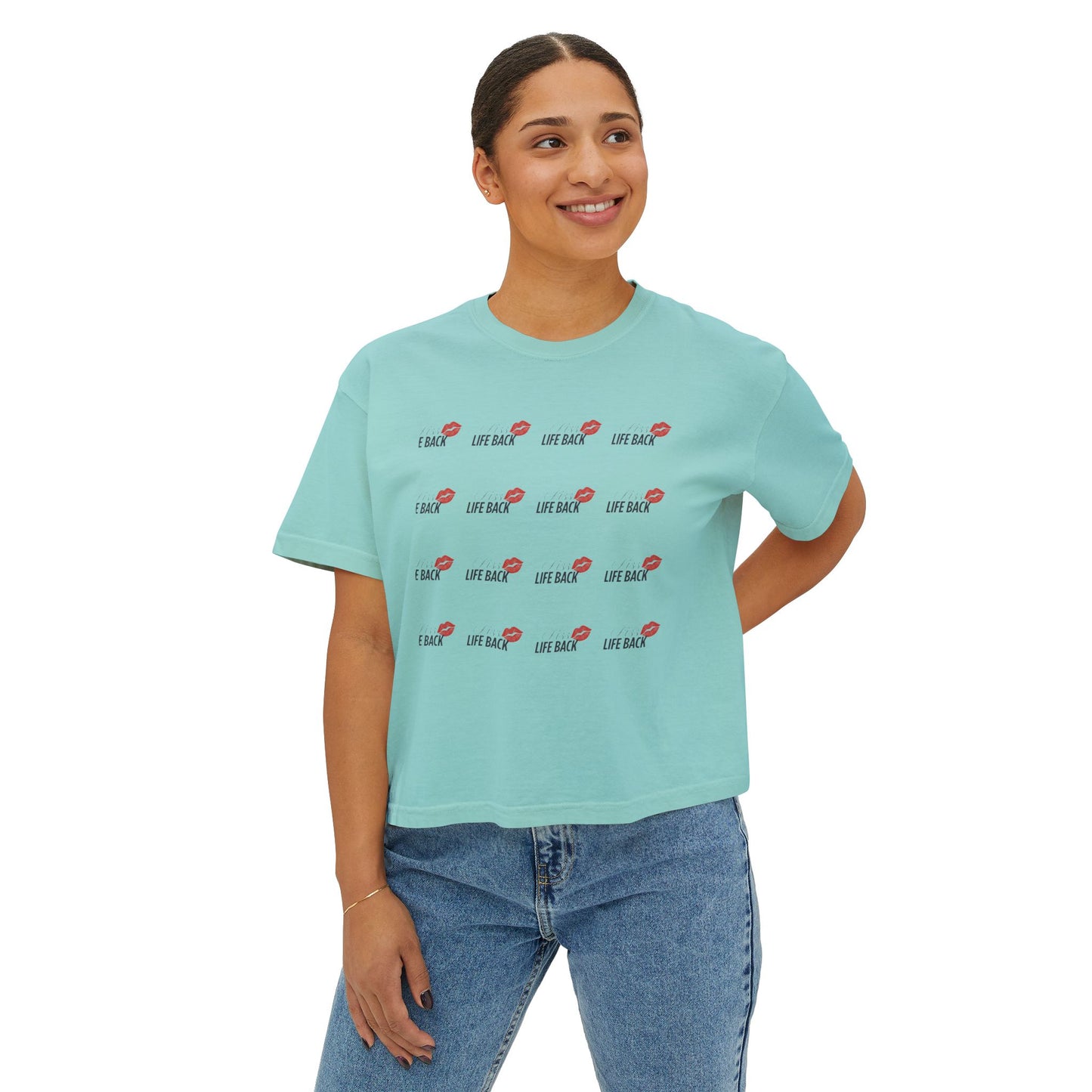 Women's Boxy Tee with Fun Lip Design DTG Print