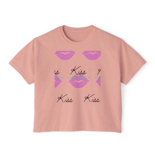 Kiss Kiss Boxy Tee for Women | Kiss Life Back Graphic Shirt