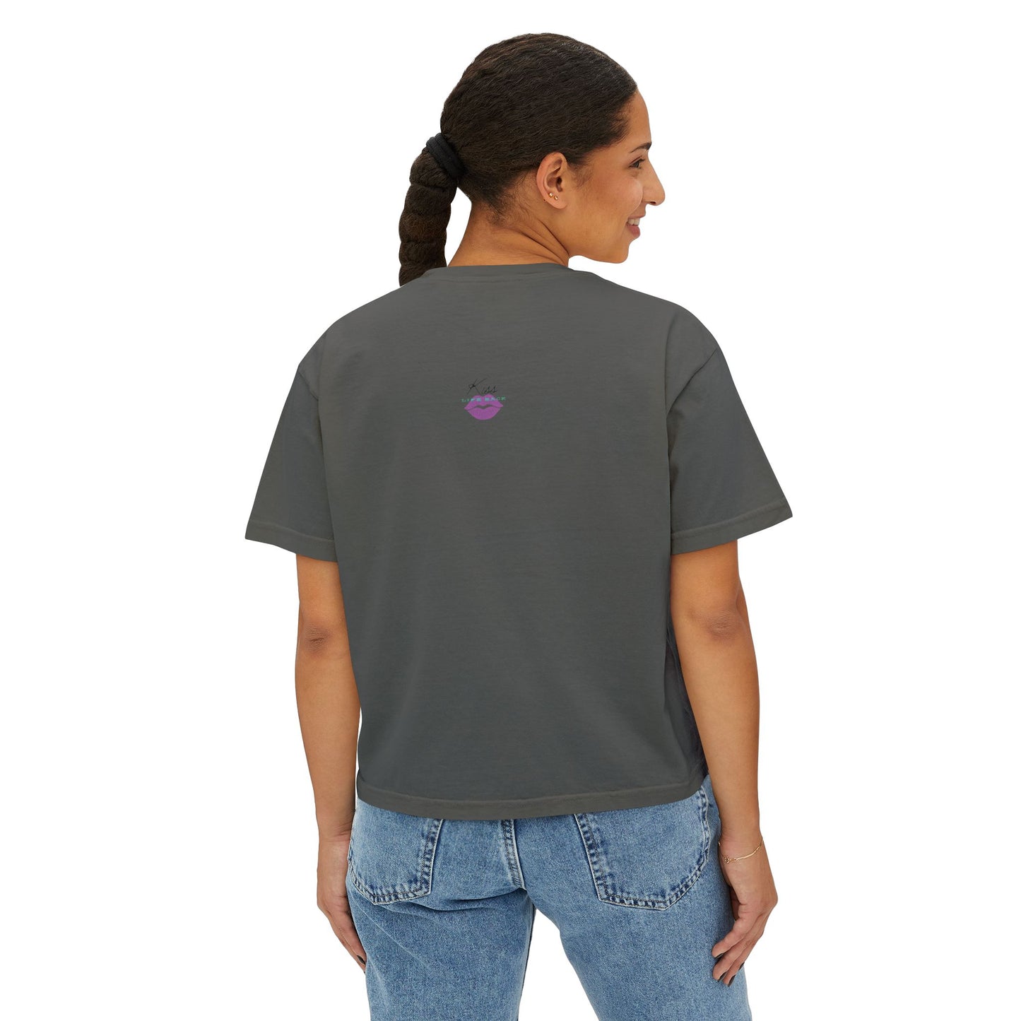 Women's Boxy Tee with Fun Lip Design DTG Print