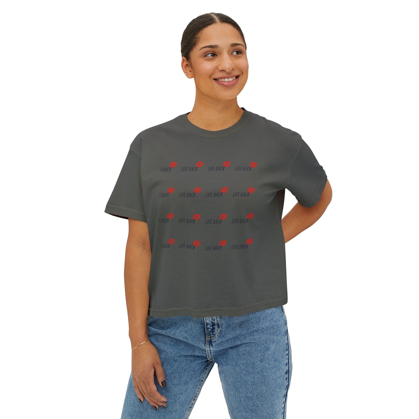 Women's Boxy Tee with Fun Lip Design DTG Print