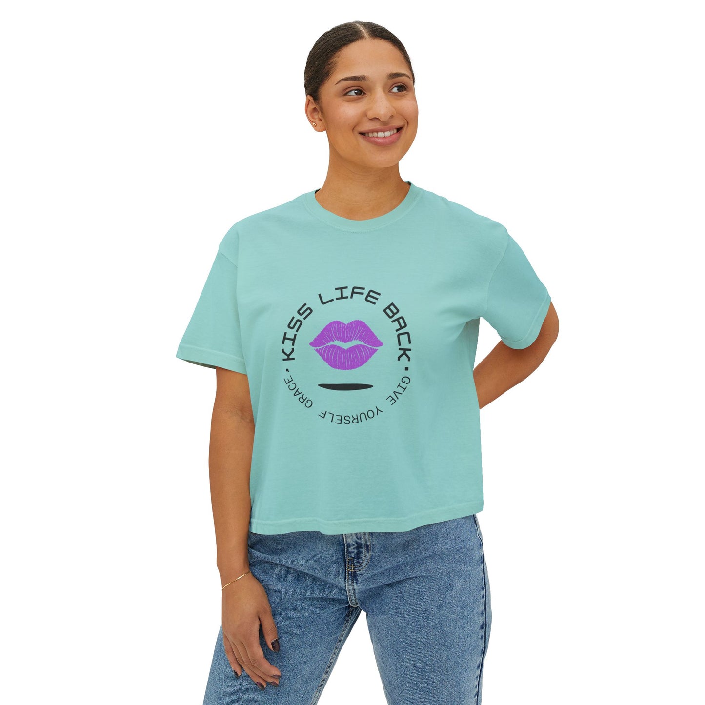 Give Yourself Grace Boxy Tee | Kiss Life Back Women's Shirt