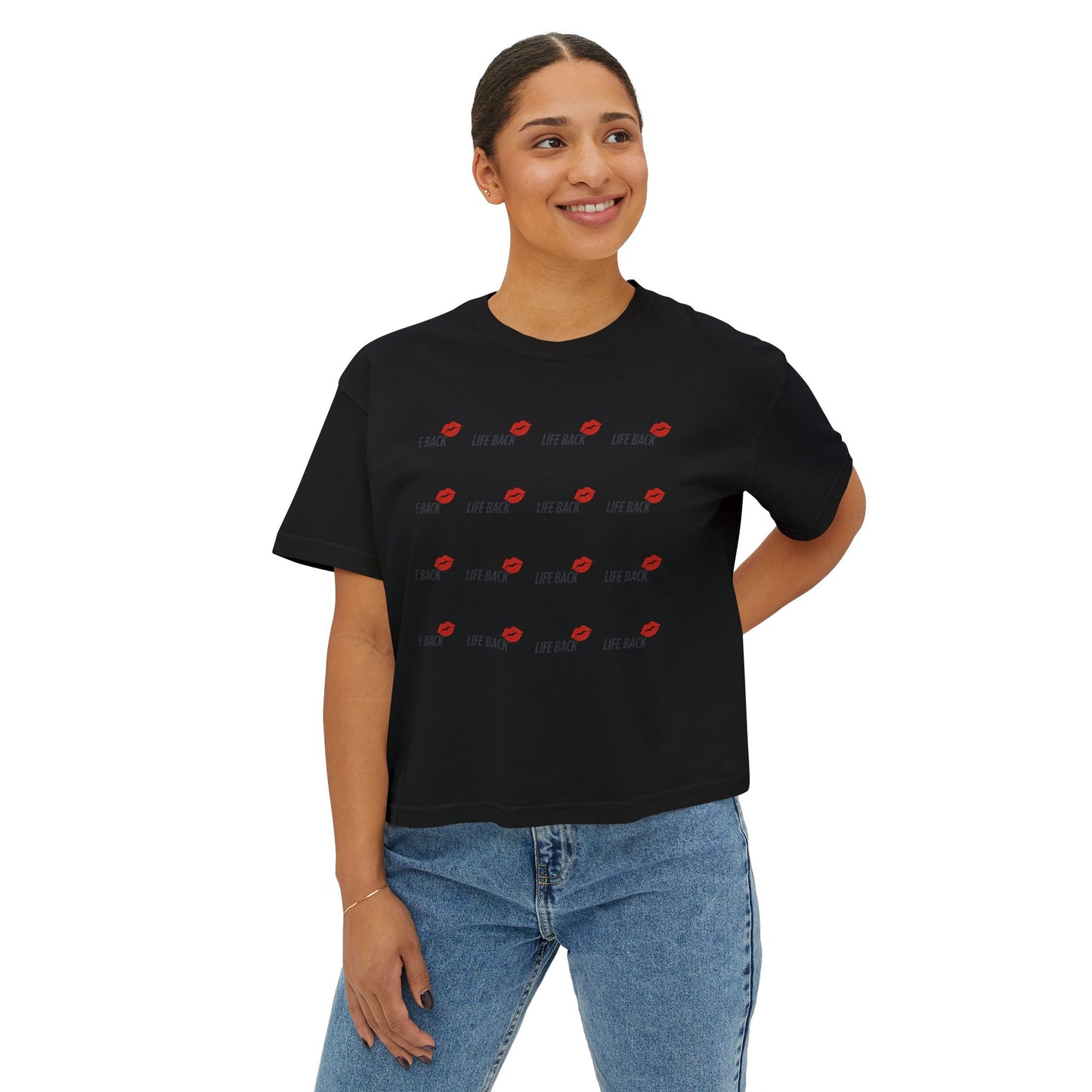 Women's Boxy Tee with Fun Lip Design DTG Print