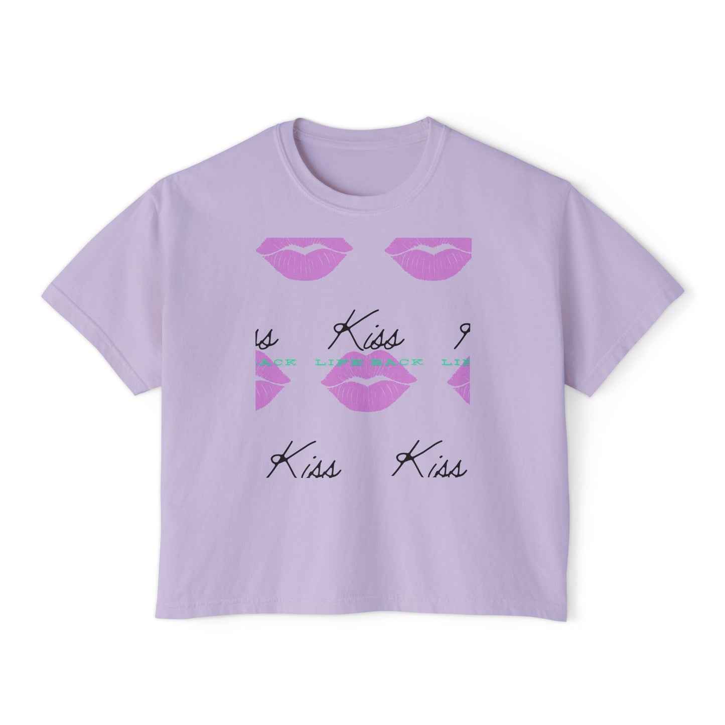 Kiss Kiss Women's Boxy Tee, Cute Graphic Tee, Casual Everyday Wear, Gift for Her, Valentine's Day T-Shirt, Trendy Fashion Top
