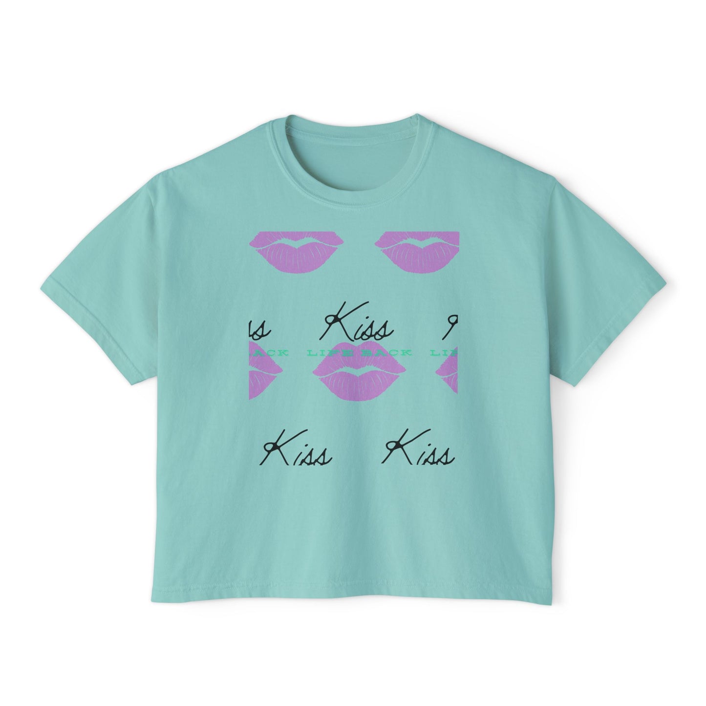 Kiss Kiss Women's Boxy Tee, Cute Graphic Tee, Casual Everyday Wear, Gift for Her, Valentine's Day T-Shirt, Trendy Fashion Top