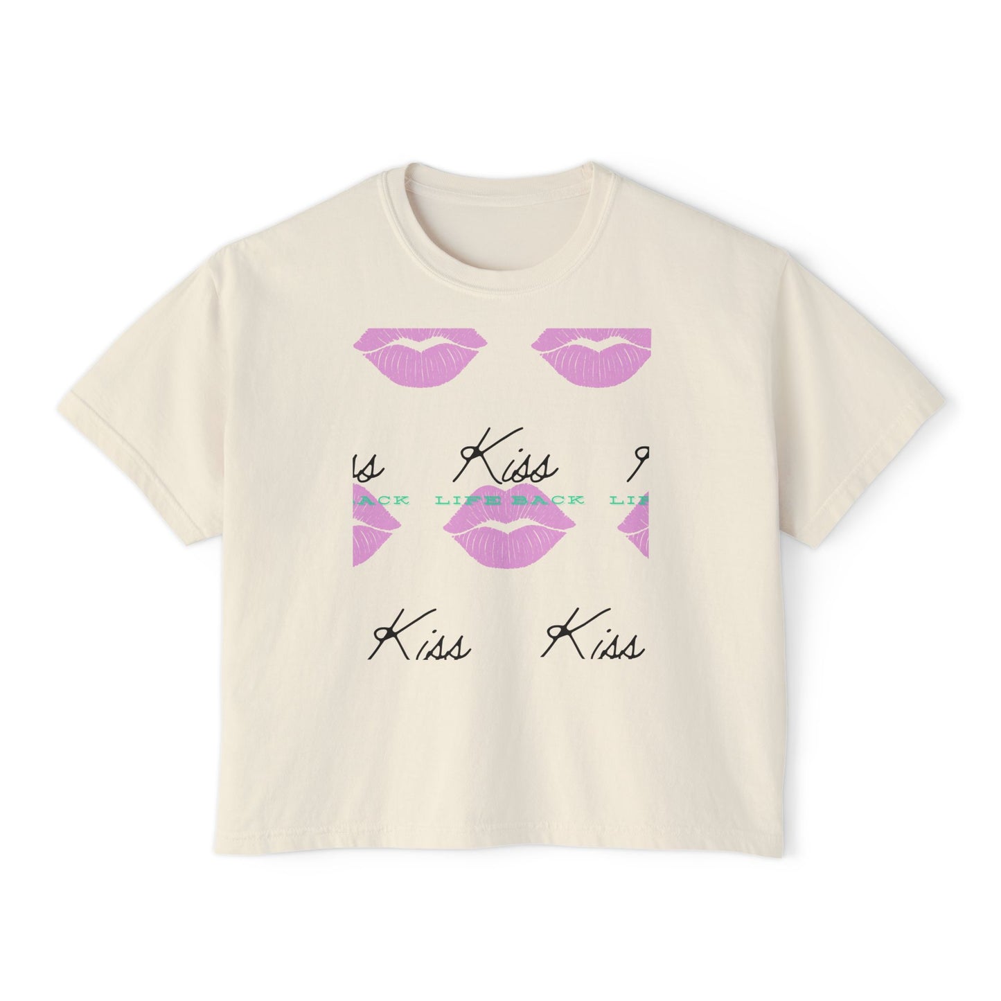 Kiss Kiss Women's Boxy Tee, Cute Graphic Tee, Casual Everyday Wear, Gift for Her, Valentine's Day T-Shirt, Trendy Fashion Top
