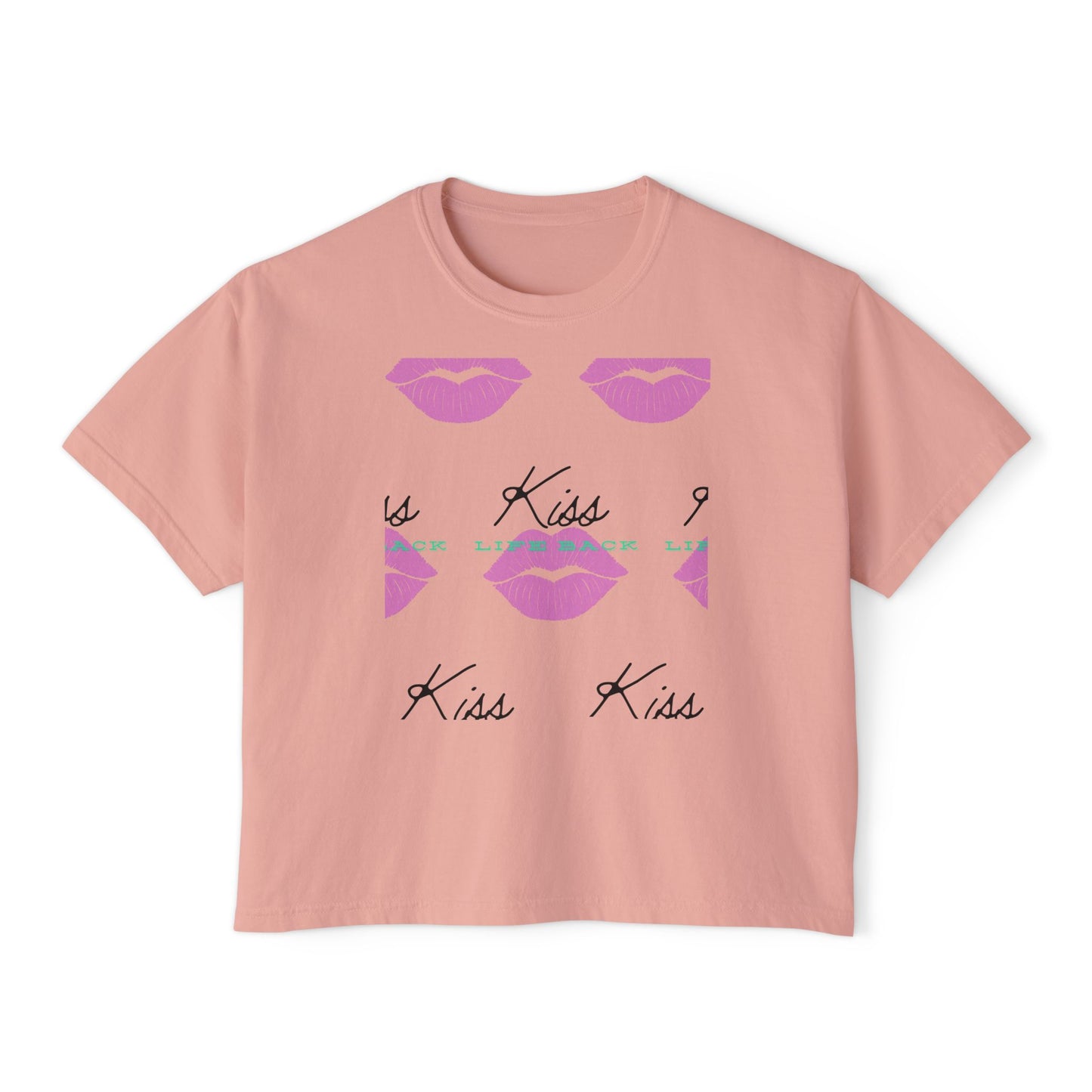 Kiss Kiss Women's Boxy Tee, Cute Graphic Tee, Casual Everyday Wear, Gift for Her, Valentine's Day T-Shirt, Trendy Fashion Top