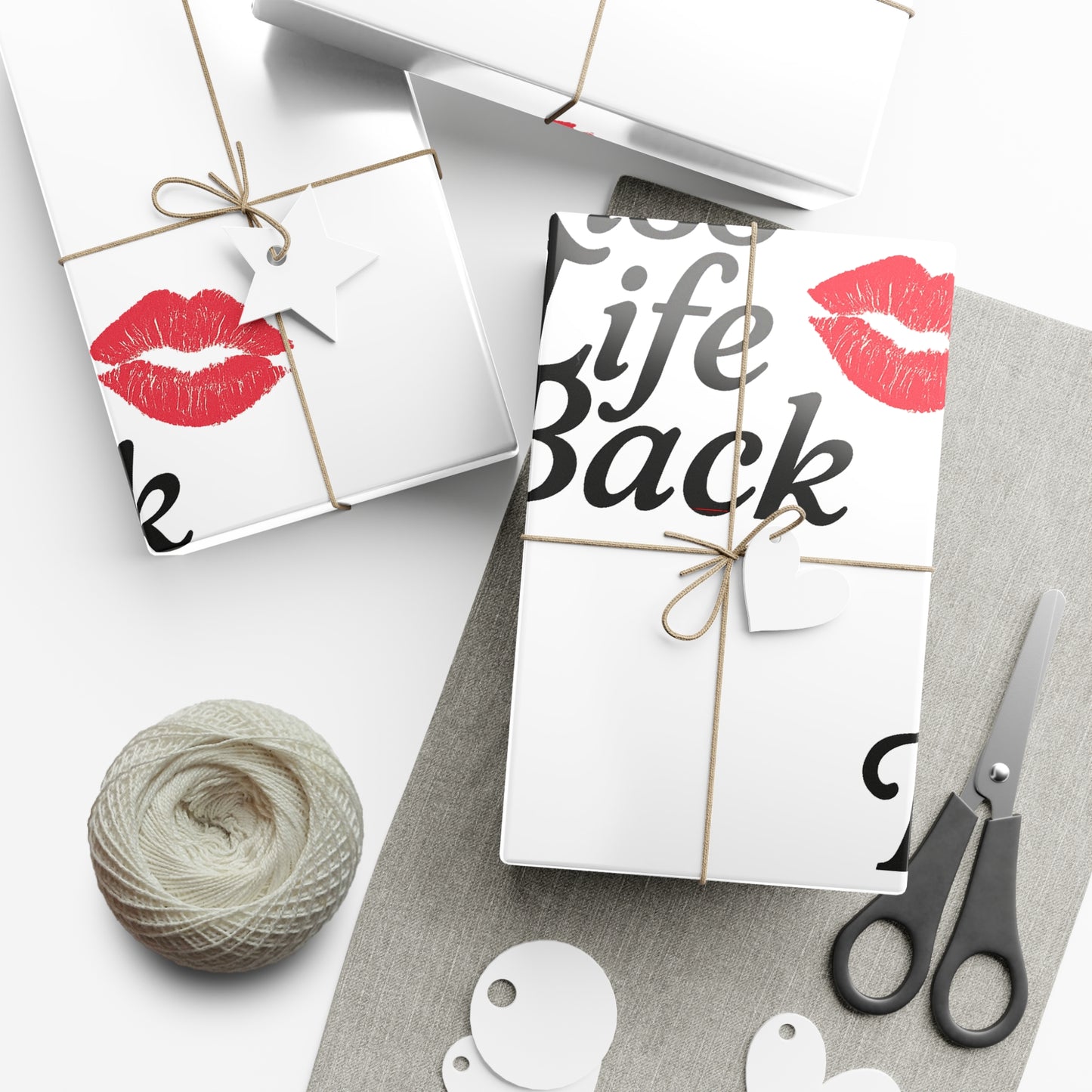 Kiss Life Back Gift Wrap Papers | Romantic Gift Wrap, Party Supplies, Elegant Wrapping, Valentine's Day, Love Gifts