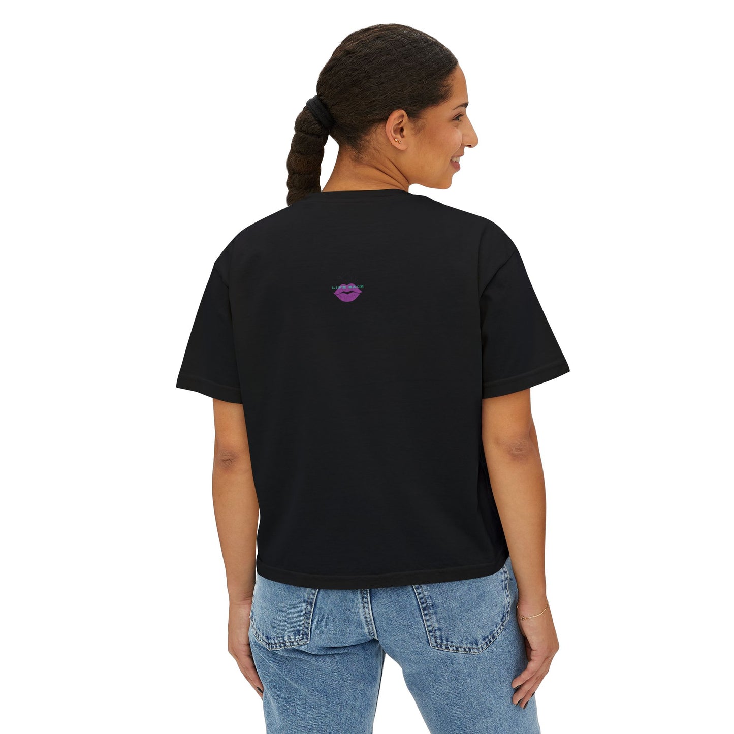 Women's Boxy Tee with Fun Lip Design DTG Print