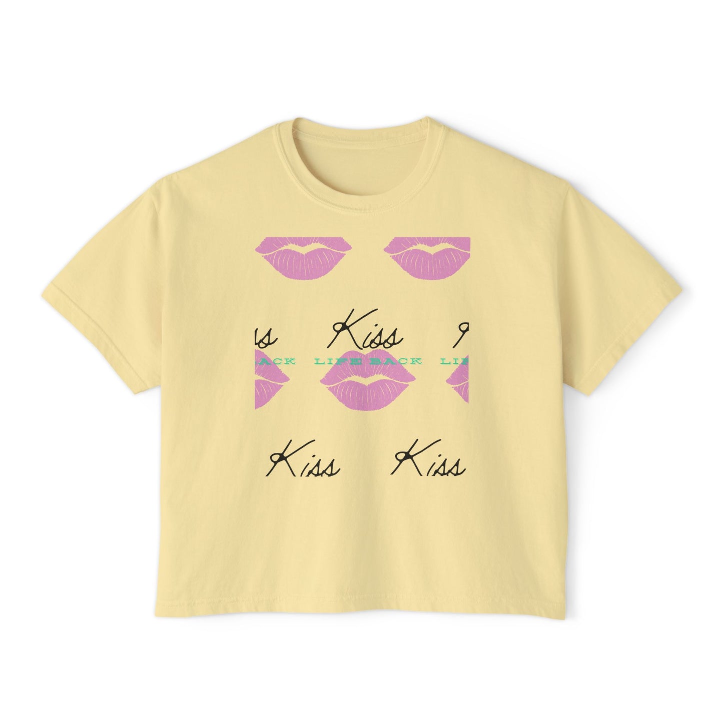 Kiss Kiss Women's Boxy Tee, Cute Graphic Tee, Casual Everyday Wear, Gift for Her, Valentine's Day T-Shirt, Trendy Fashion Top