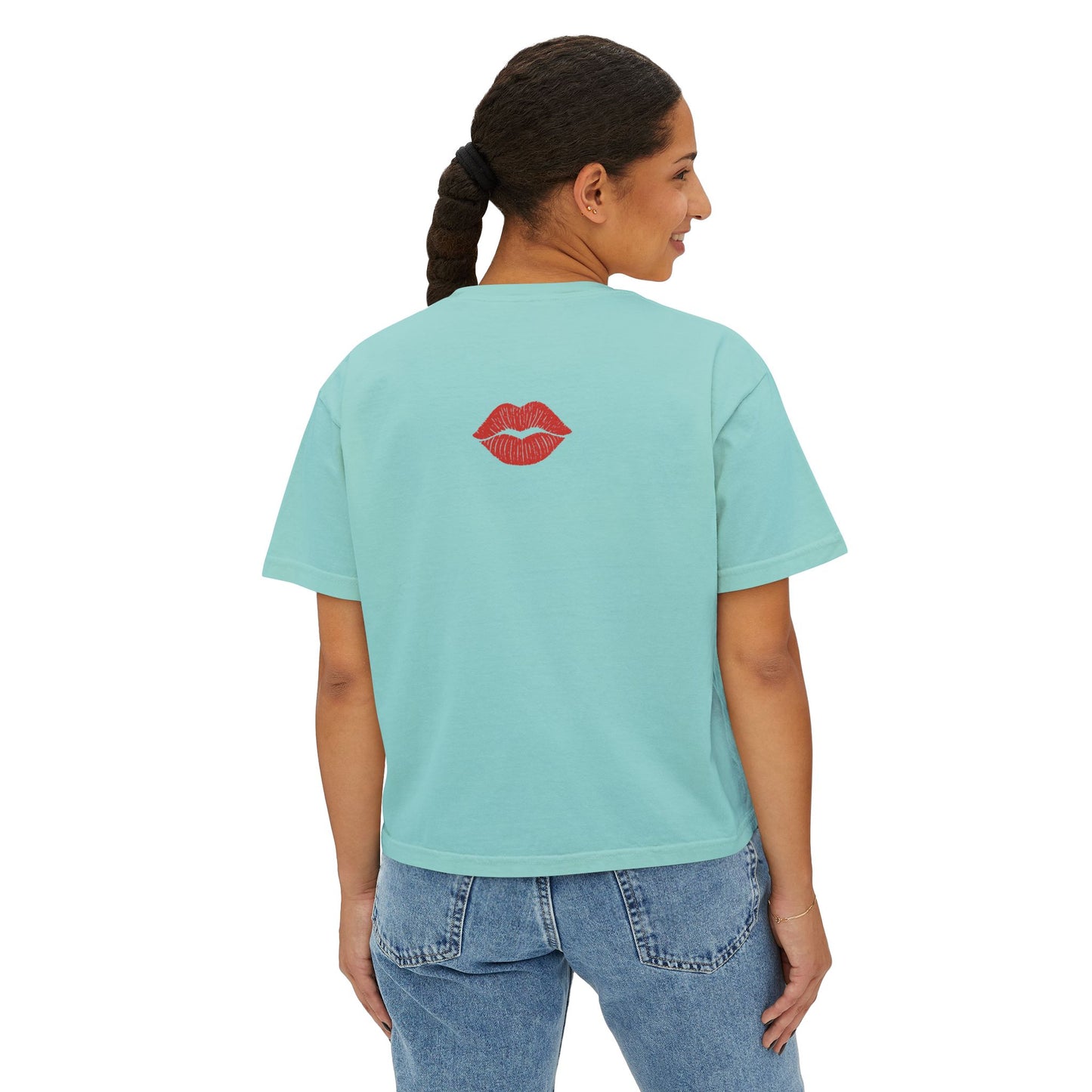 Kiss Life Back Women's Boxy Tee - Fun & Trendy Graphic Tee with Lip Prints