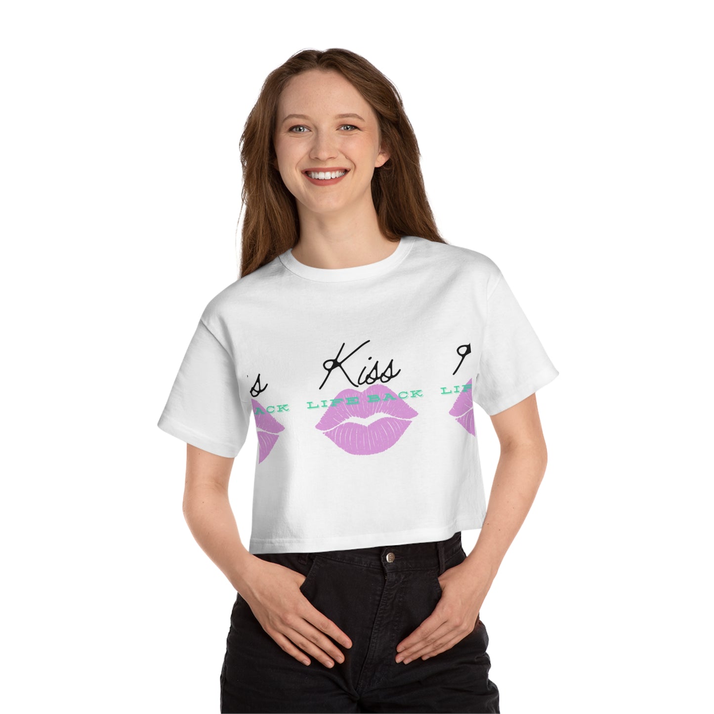 Kiss Life Back Cropped Tee | Big Lip Print Women's Shirt