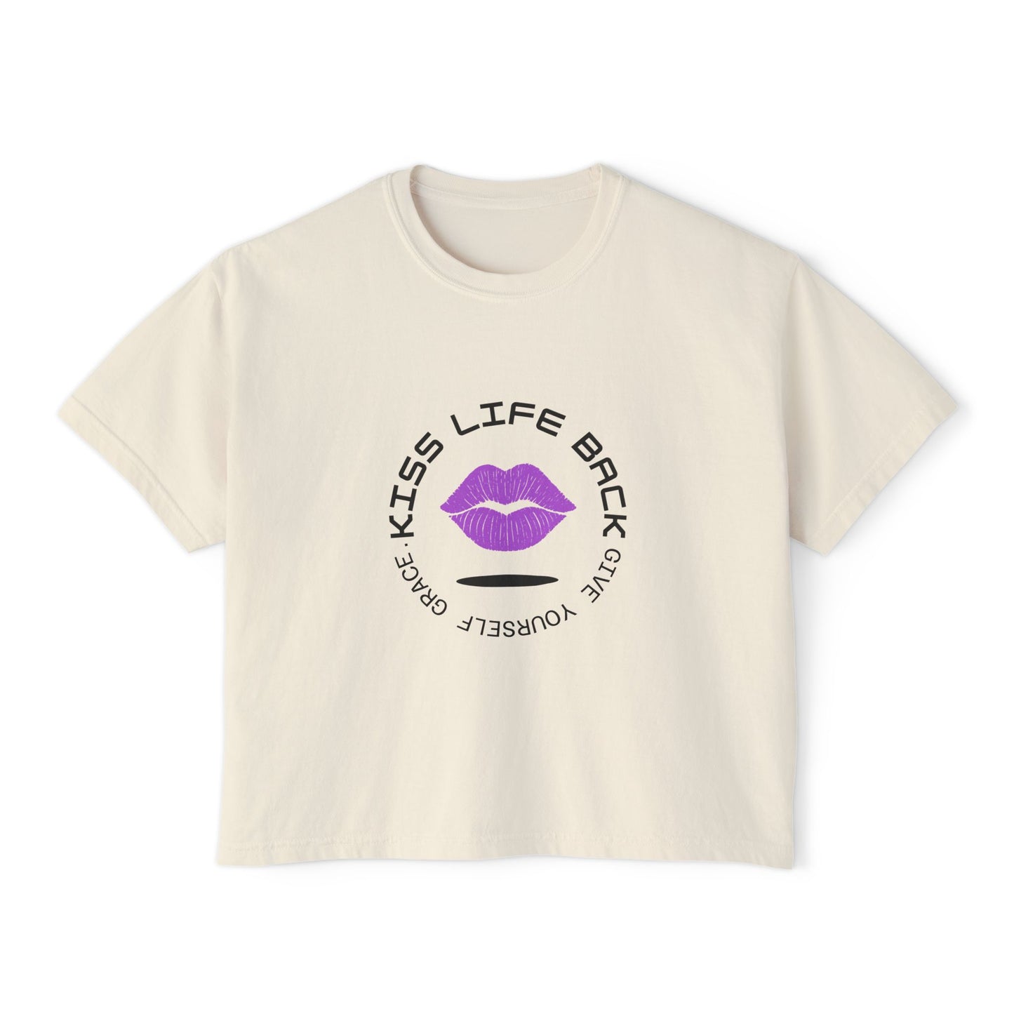 Kiss Life Back Women's Boxy Tee - Fun & Trendy Graphic Tee with Lip Prints