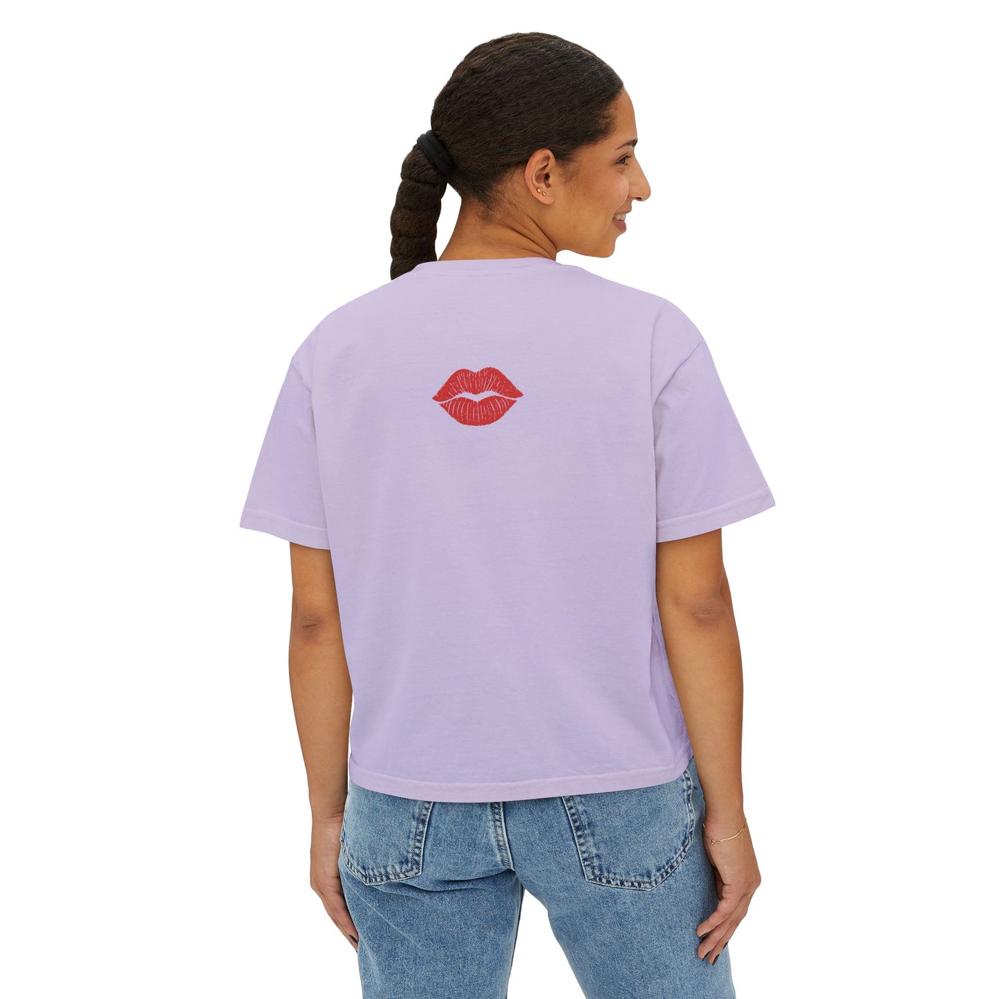 Kiss Life Back Women's Boxy Tee - Fun & Trendy Graphic Tee with Lip Prints