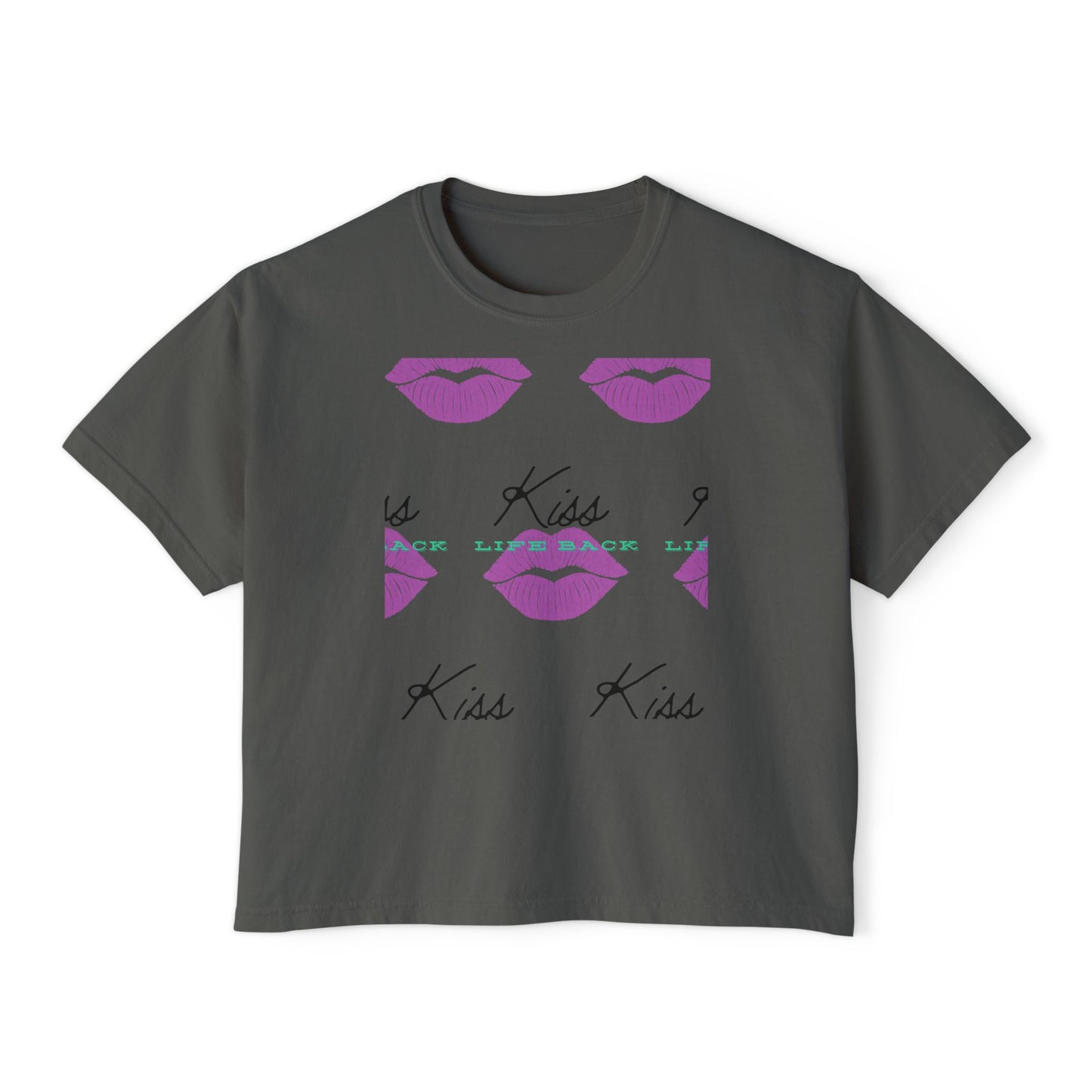 Kiss Kiss Women's Boxy Tee, Cute Graphic Tee, Casual Everyday Wear, Gift for Her, Valentine's Day T-Shirt, Trendy Fashion Top