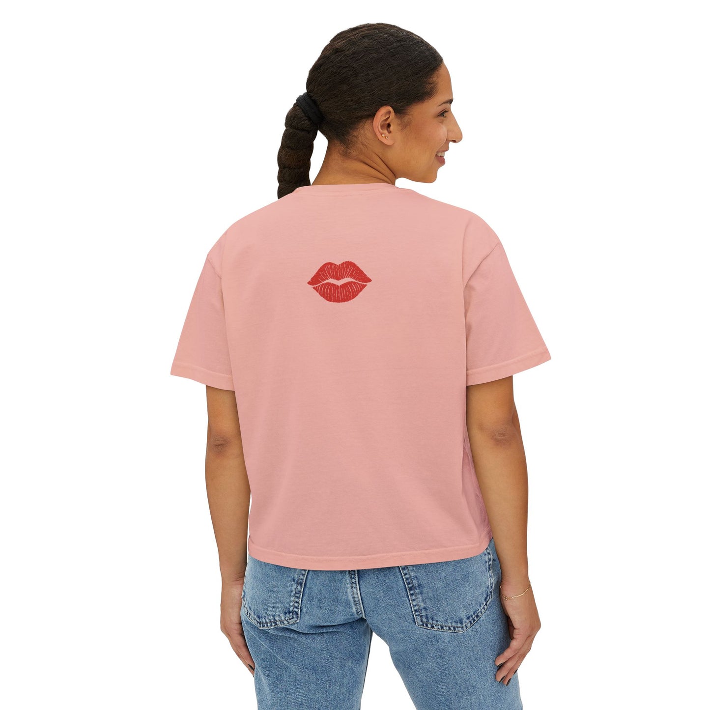 Kiss Life Back Women's Boxy Tee - Fun & Trendy Graphic Tee with Lip Prints