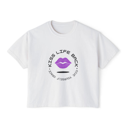 Kiss Life Back Women's Boxy Tee - Fun & Trendy Graphic Tee with Lip Prints